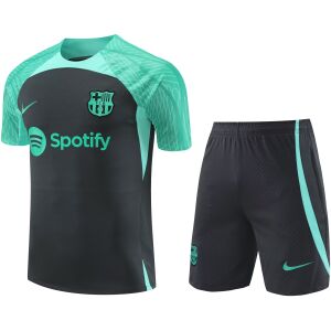 Mens Barcelona Short Training Suit Black – Green 2023/24