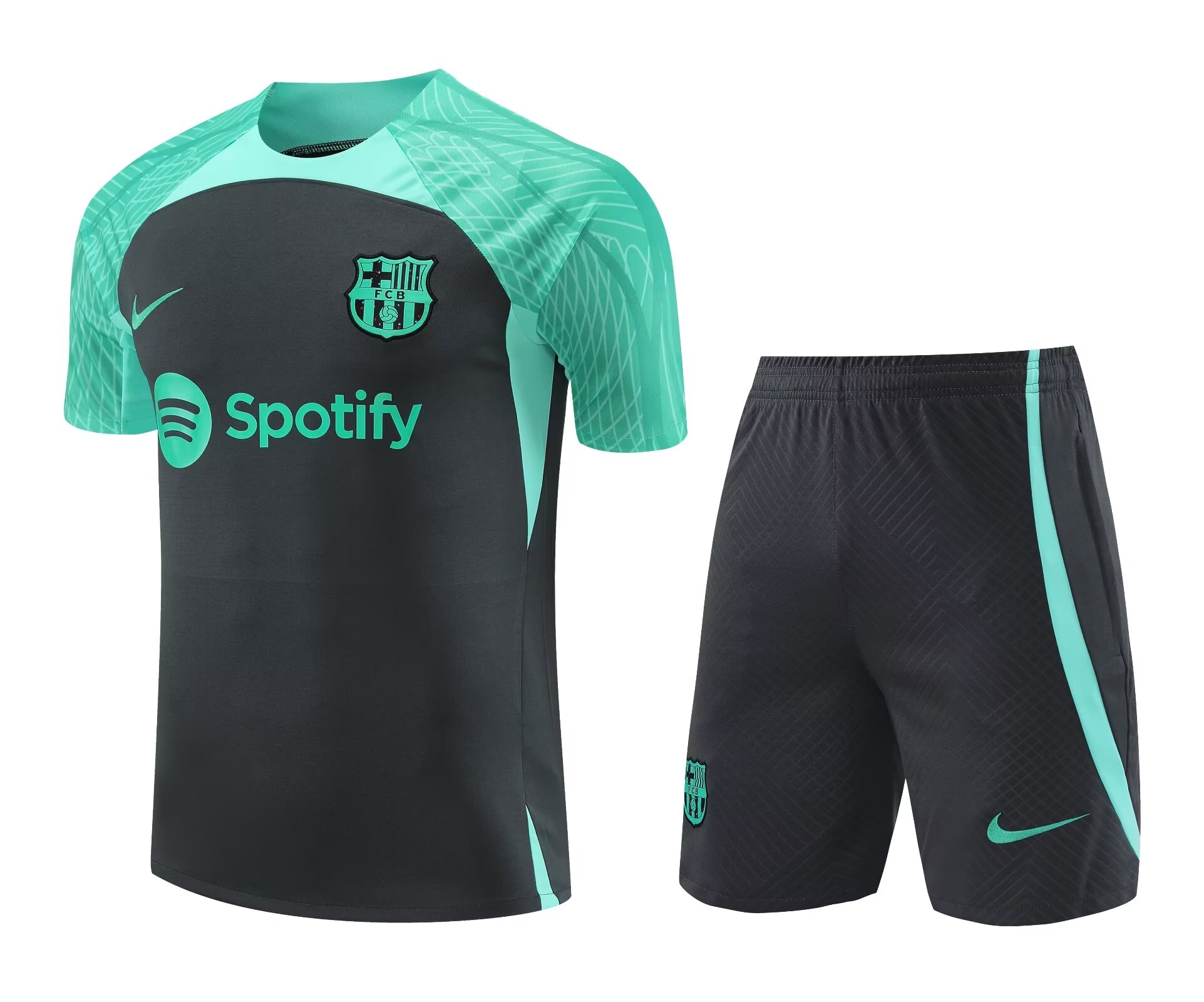 Mens Barcelona Short Training Suit Black – Green 2023/24