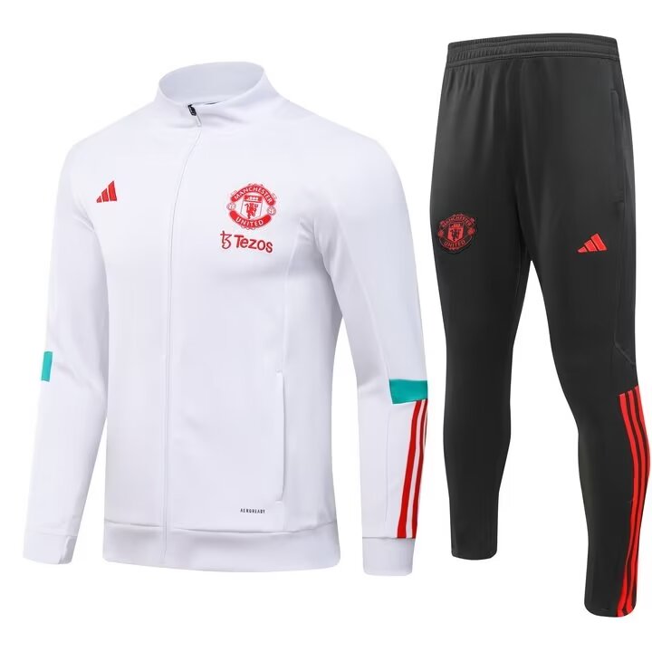 Mens Manchester United Jacket + Pants Training Suit White 2023/24