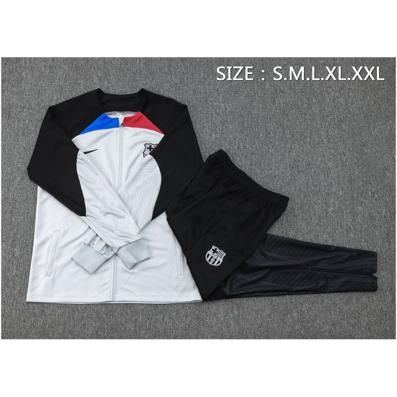 Mens Barcelona Jacket + Pants Training Suit Grey – Black 2023/24
