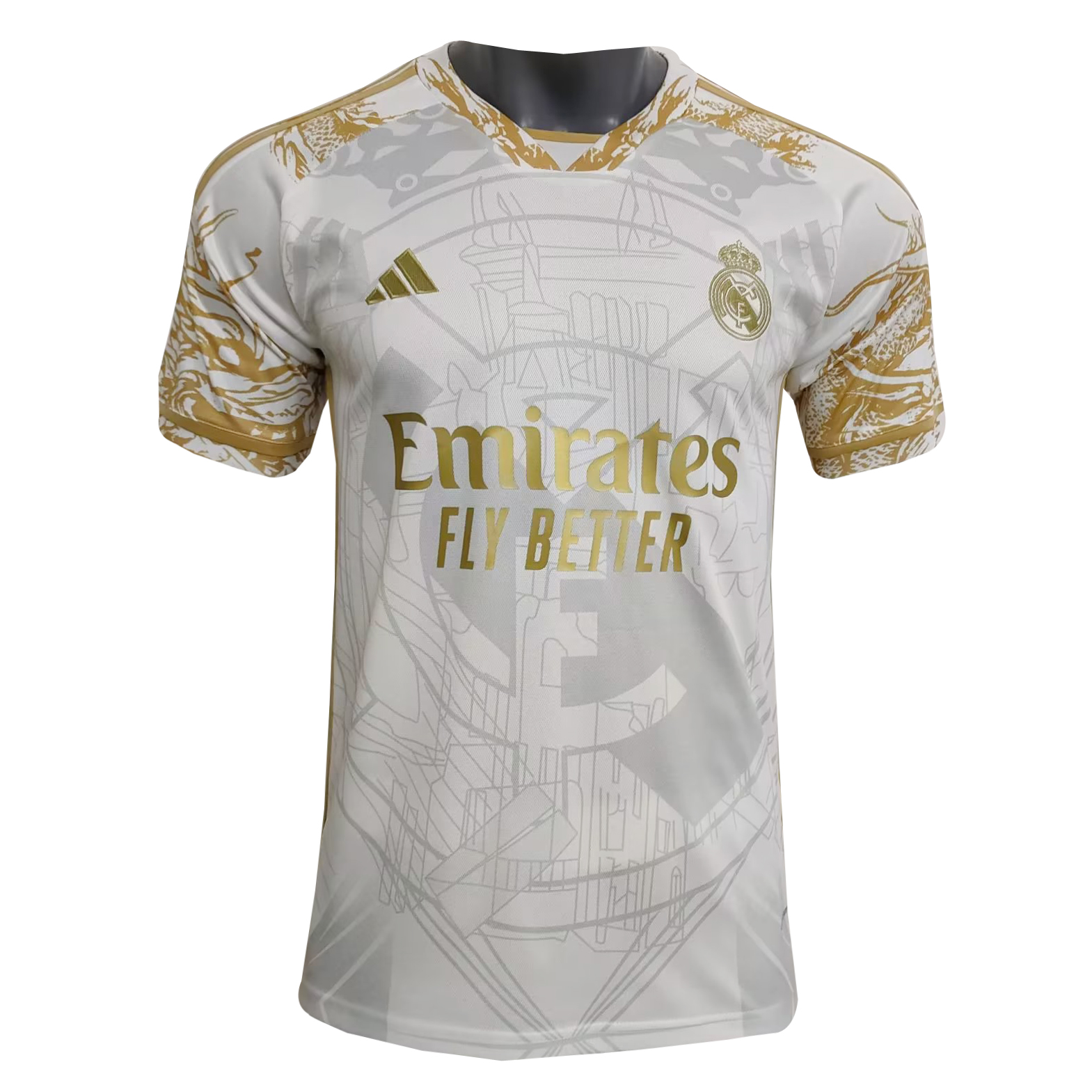 Mens Real Madrid Special Edition White – Gold Dragon Jersey 2023/24