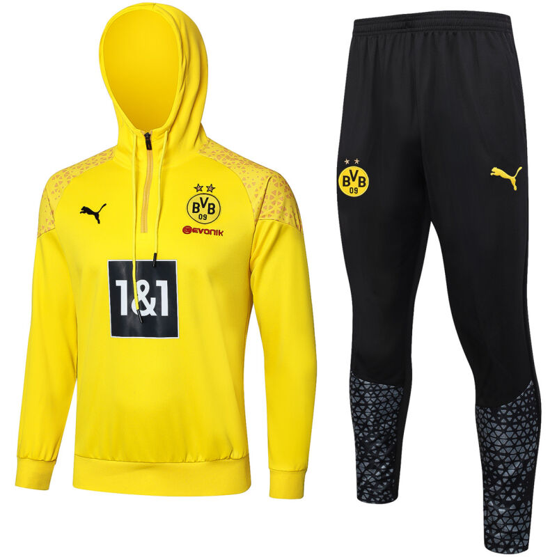 Mens Borussia Dortmund Hoodie Sweatshirt + Pants Training Suit Yellow 2023/24