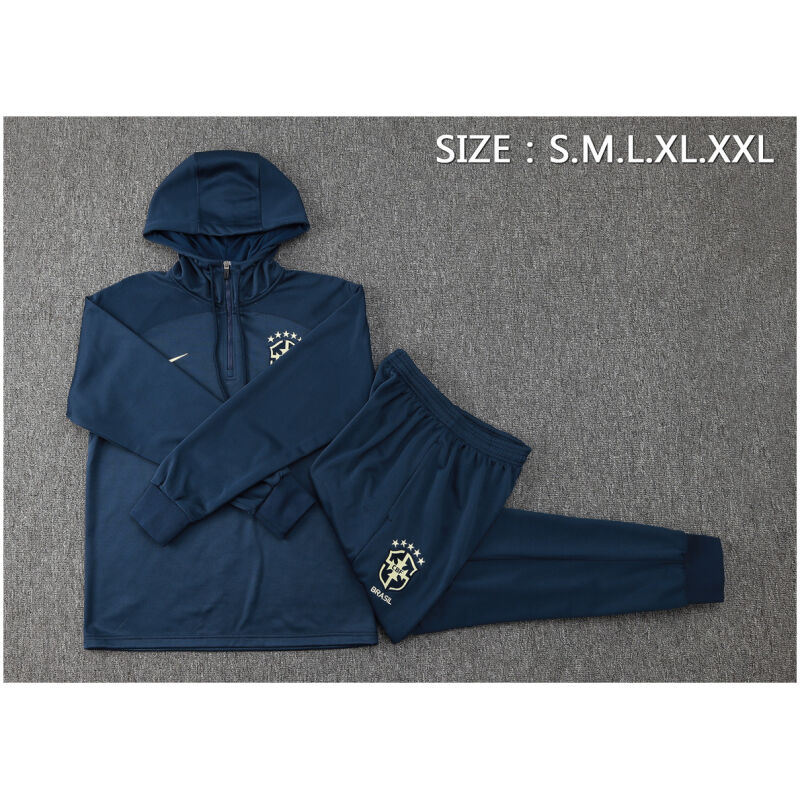 Mens Brazil Hoodie Sweatshirt + Pants Training Suit Royal 2024