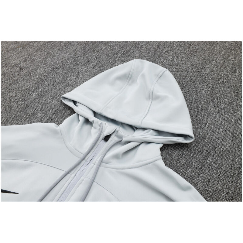 Mens Barcelona Hoodie Jacket + Pants Training Suit Light Grey 2023/24
