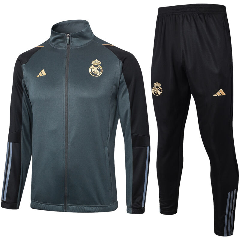 Mens Real Madrid Jacket + Pants Training Suit Grey 2023/24