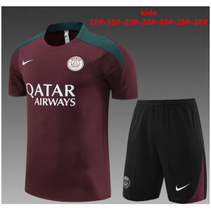 Kids PSG Short Training Suit Burgundy 2024/25