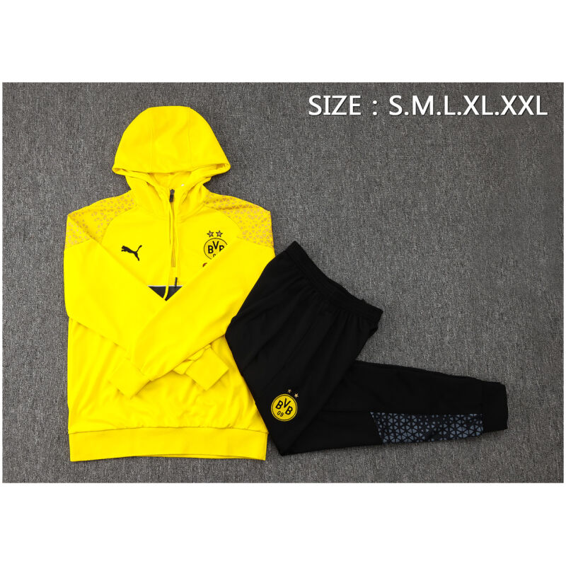 Mens Borussia Dortmund Hoodie Sweatshirt + Pants Training Suit Yellow 2023/24