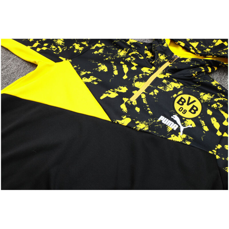 Mens Borussia Dortmund Hoodie Sweatshirt + Pants Training Suit Black 2023/24