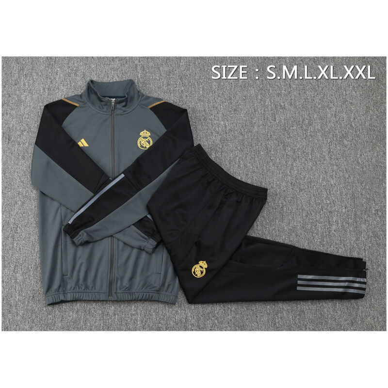 Mens Real Madrid Jacket + Pants Training Suit Grey 2023/24