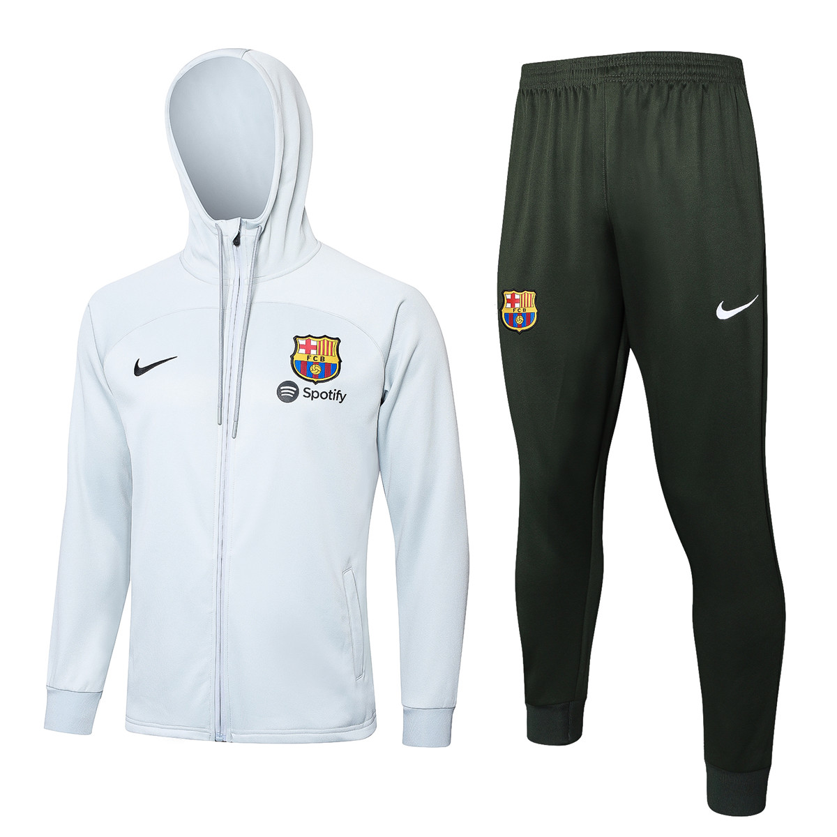 Mens Barcelona Hoodie Jacket + Pants Training Suit Light Grey 2023/24
