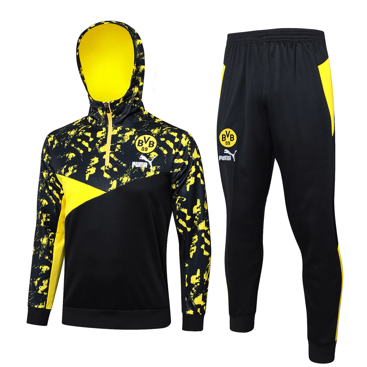 Mens Borussia Dortmund Hoodie Sweatshirt + Pants Training Suit Black 2023/24