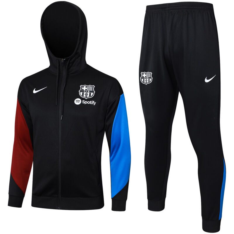 Mens Barcelona Hoodie Jacket + Pants Training Suit Black 2024/25