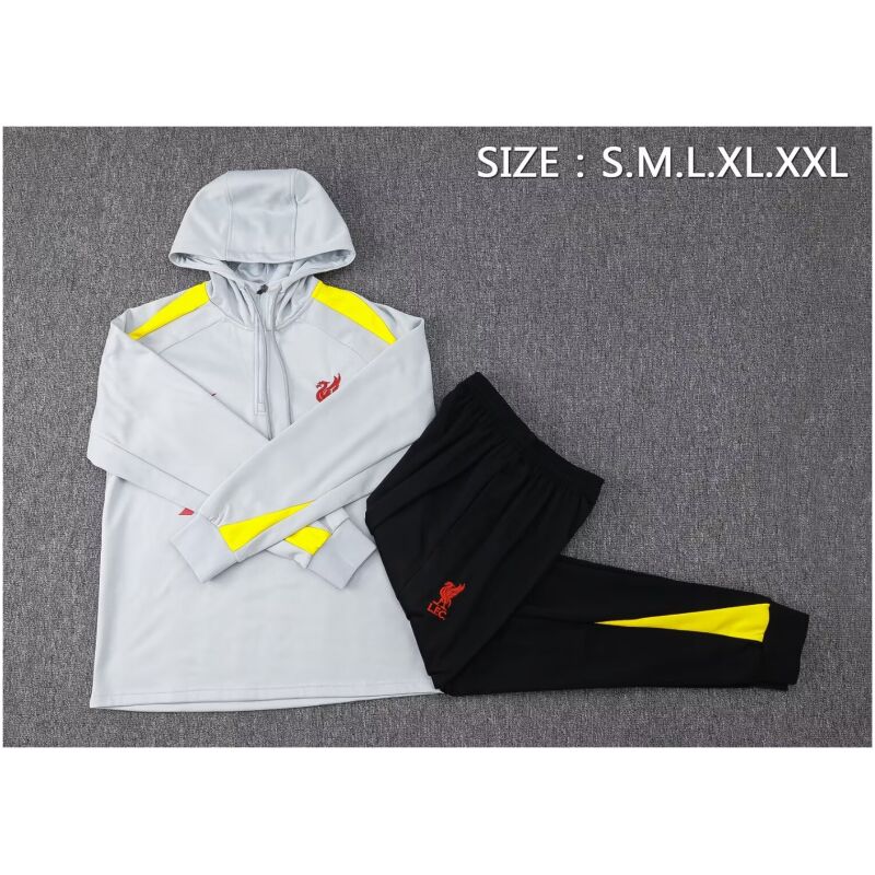 Mens Liverpool Hoodie Sweatshirt + Pants Training Suit Light Grey 2024/25