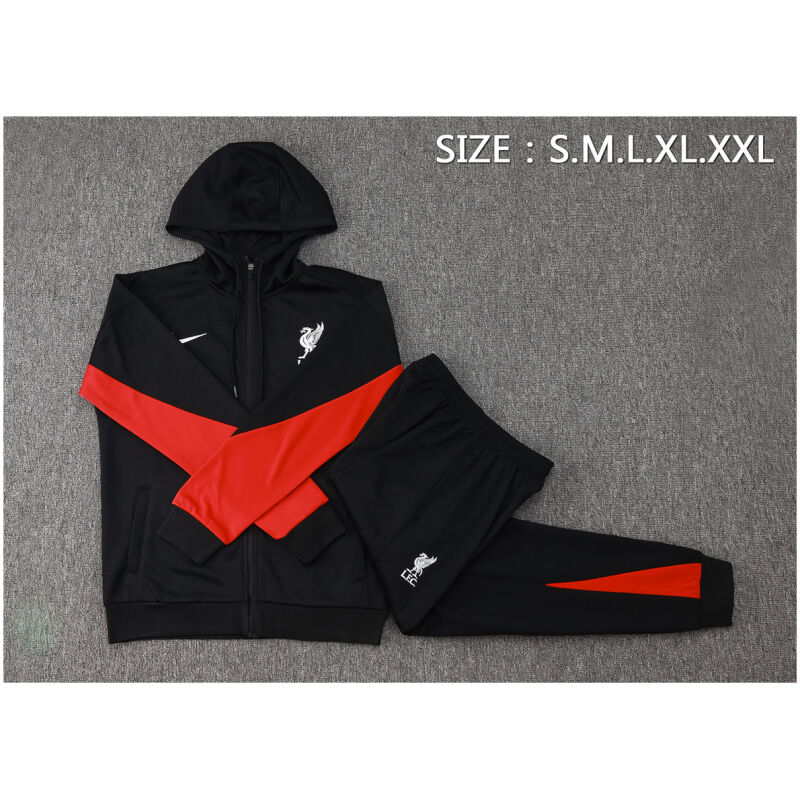 Mens Liverpool Hoodie Jacket + Pants Training Suit Black 2024/25