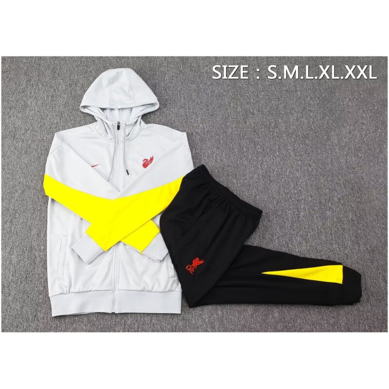 Mens Liverpool Hoodie Jacket + Pants Training Suit Light Grey 2024/25