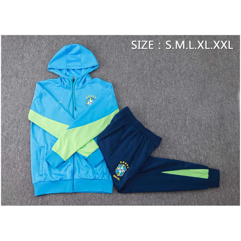 Mens Brazil Hoodie Jacket + Pants Training Suit Blue 2024