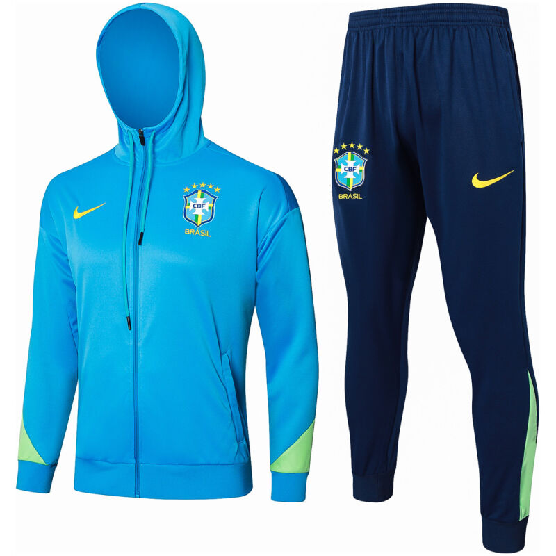 Mens Brazil Hoodie Jacket + Pants Training Suit Blue 2024