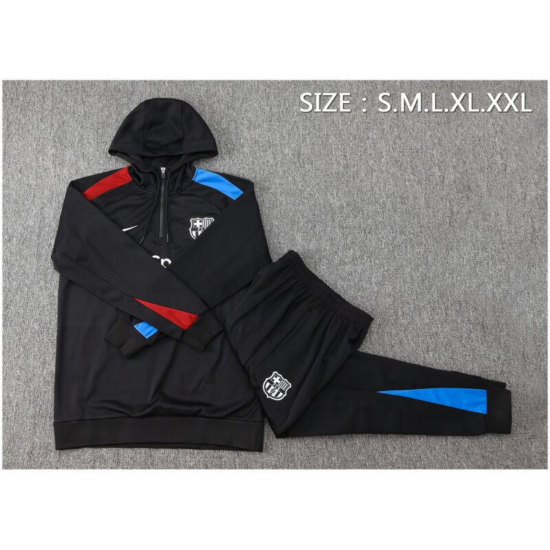 Mens Barcelona Hoodie Sweatshirt + Pants Training Suit Black 2024/25