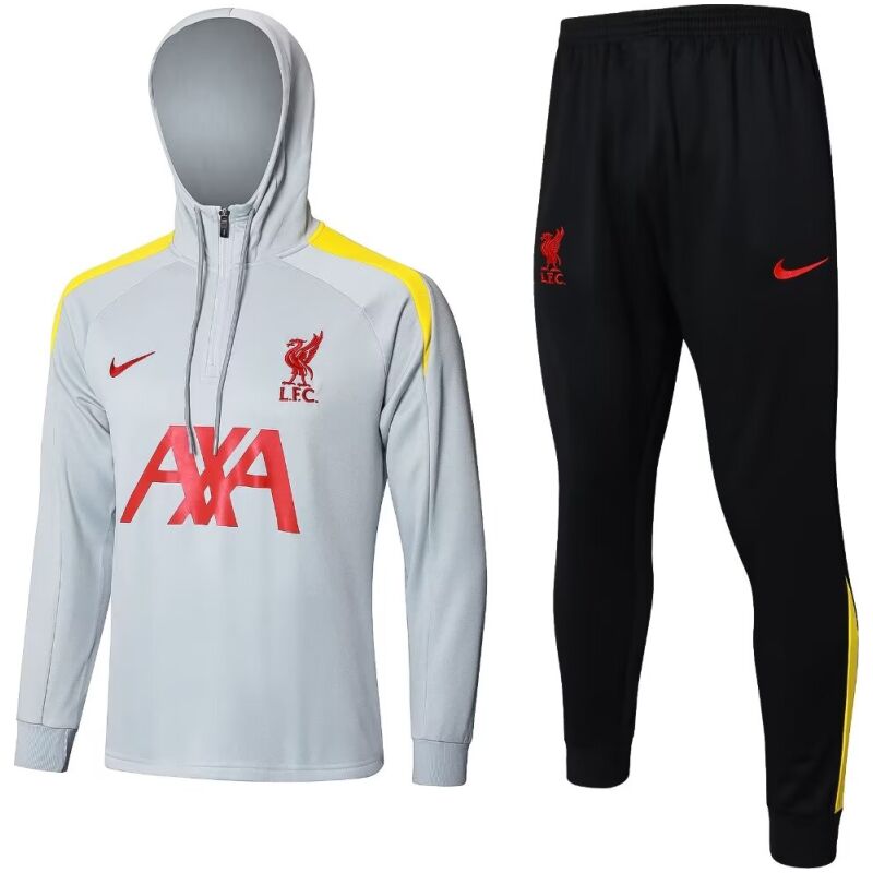 Mens Liverpool Hoodie Sweatshirt + Pants Training Suit Light Grey 2024/25