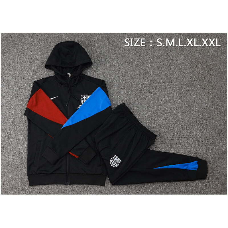 Mens Barcelona Hoodie Jacket + Pants Training Suit Black 2024/25