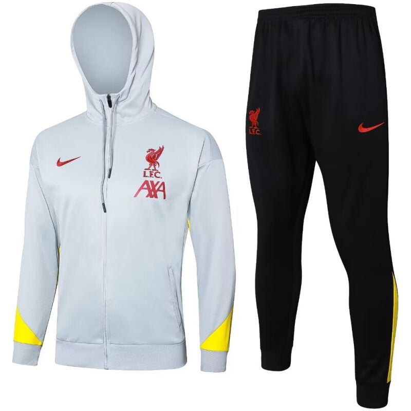 Mens Liverpool Hoodie Jacket + Pants Training Suit Light Grey 2024/25