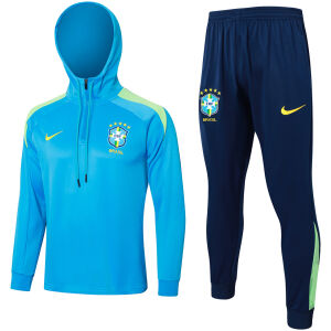 Mens Brazil Hoodie Sweatshirt + Pants Training Suit Blue 2024