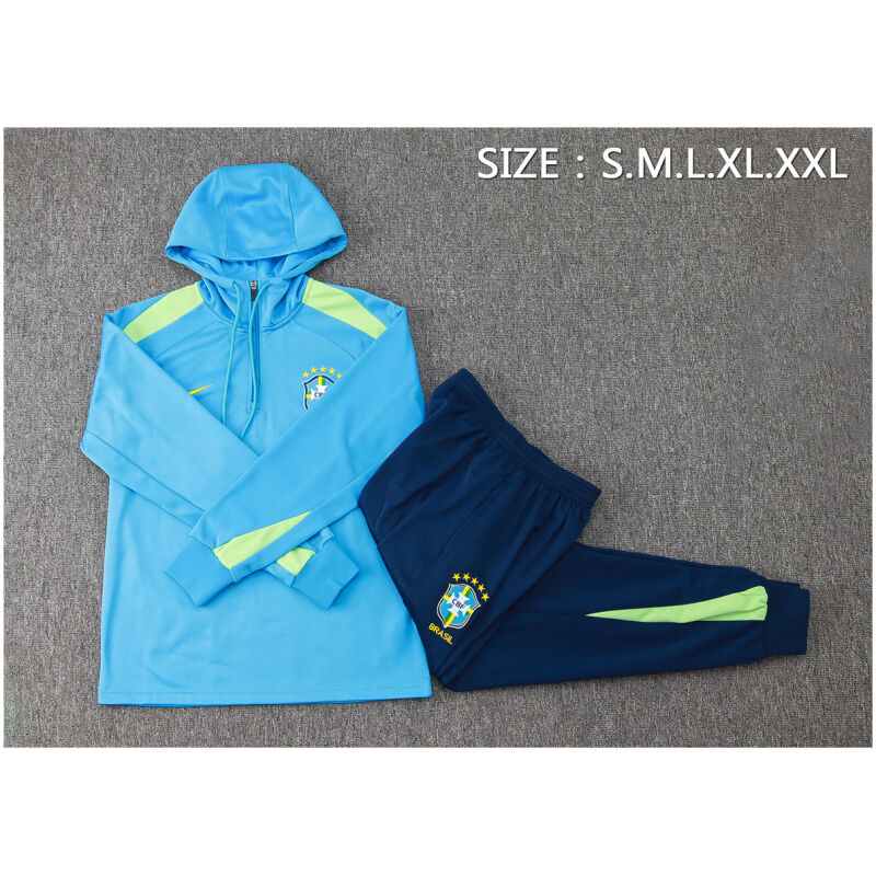Mens Brazil Hoodie Sweatshirt + Pants Training Suit Blue 2024