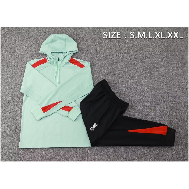 Mens Liverpool Hoodie Sweatshirt + Pants Training Suit Light Green 2024/25