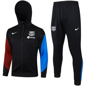 Mens Barcelona Hoodie Jacket + Pants Training Suit Black 2024/25