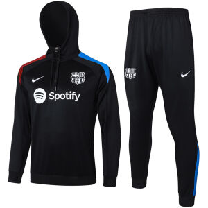 Mens Barcelona Hoodie Sweatshirt + Pants Training Suit Black 2024/25