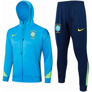 Mens Brazil Hoodie Jacket + Pants Training Suit Blue 2024