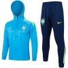 Mens Brazil Hoodie Sweatshirt + Pants Training Suit Blue 2024