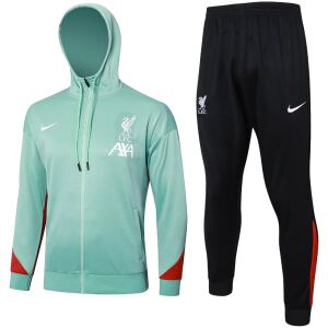 Mens Liverpool Hoodie Jacket + Pants Training Suit Light Green 2024/25