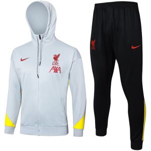Mens Liverpool Hoodie Jacket + Pants Training Suit Light Grey 2024/25