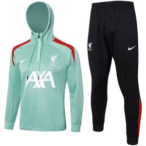 Mens Liverpool Hoodie Sweatshirt + Pants Training Suit Light Green 2024/25