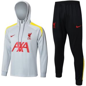 Mens Liverpool Hoodie Sweatshirt + Pants Training Suit Light Grey 2024/25