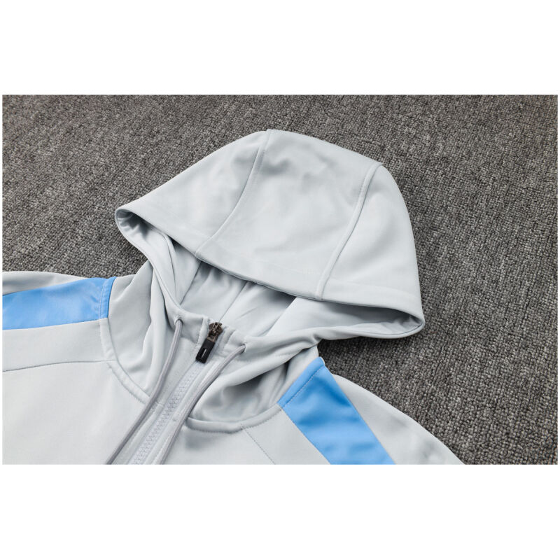 Mens PSG Hoodie Sweatshirt + Pants Training Suit Light Grey 2024/25