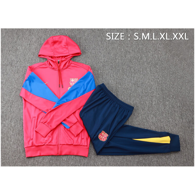 Mens Barcelona Hoodie Jacket + Pants Training Suit Red 2024/25