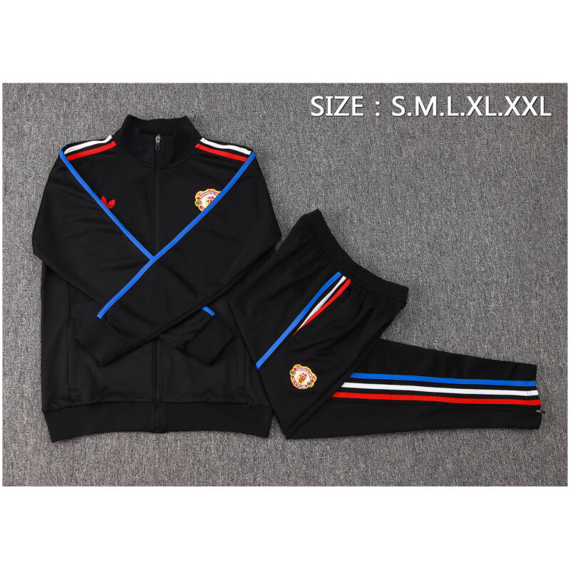 Mens Manchester United Jacket + Pants Training Suit Black 2024/25