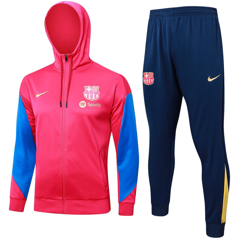 Mens Barcelona Hoodie Jacket + Pants Training Suit Red 2024/25