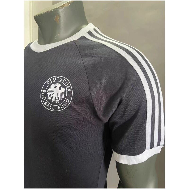 Mens Adidas Originals Germany Jersey 3 Stripes Pure Cotton Black Shirt 2024 – Match