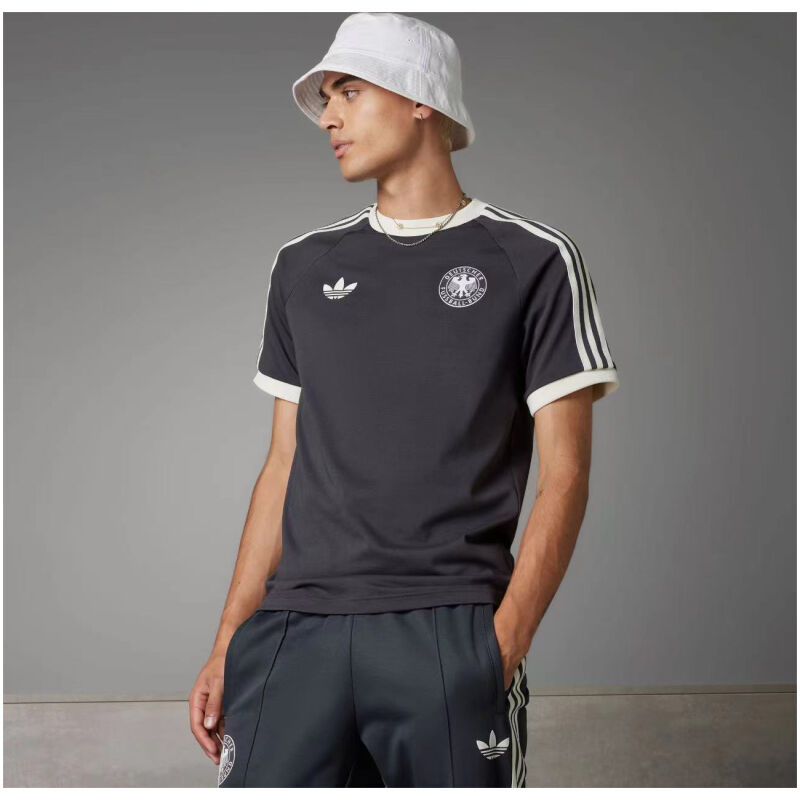 Mens Adidas Originals Germany Jersey 3 Stripes Pure Cotton Black Shirt 2024 – Match