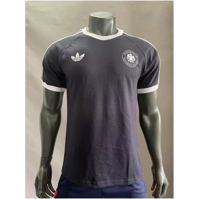 Mens Adidas Originals Germany Jersey 3 Stripes Pure Cotton Black Shirt 2024 – Match