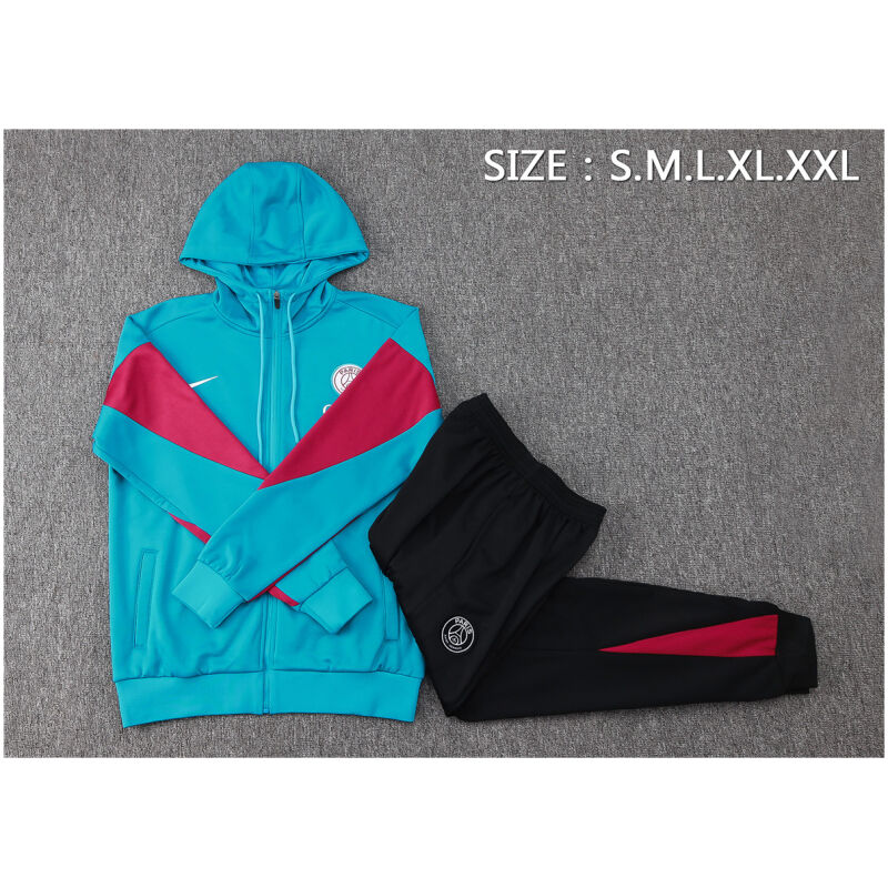 Mens PSG Hoodie Jacket + Pants Training Suit Blue-ish Green 2024/25