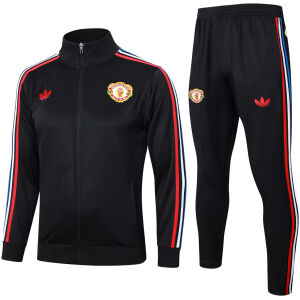 Mens Manchester United Jacket + Pants Training Suit Black 2024/25