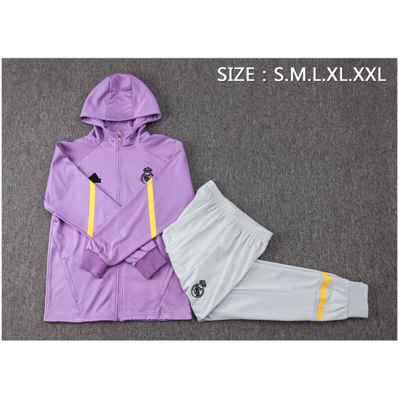 Mens Real Madrid Hoodie Jacket + Pants Training Suit Purple 2024/25