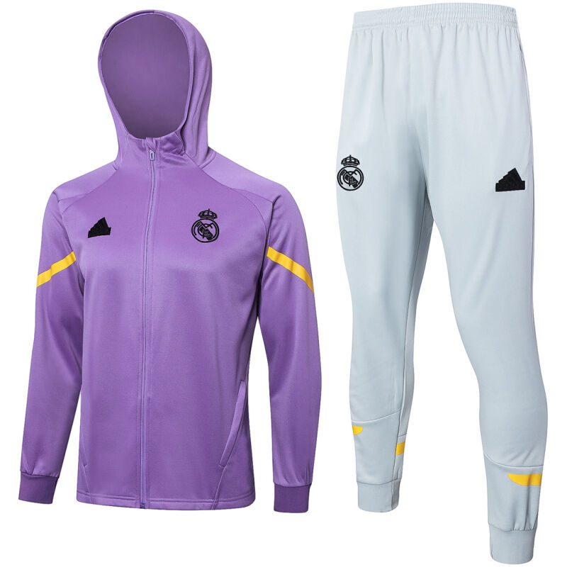 Mens Real Madrid Hoodie Jacket + Pants Training Suit Purple 2024/25