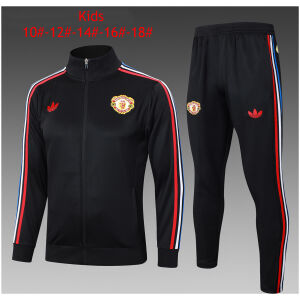 Kids Manchester United Jacket + Pants Training Suit Black 2024/25