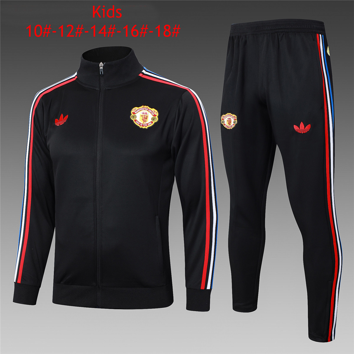 Kids Manchester United Jacket + Pants Training Suit Black 2024/25