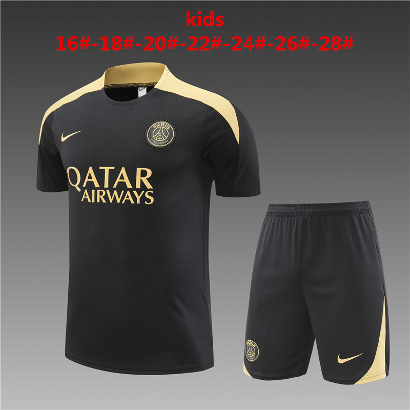 Kids PSG Short Training Suit Black – Gold 2024/25